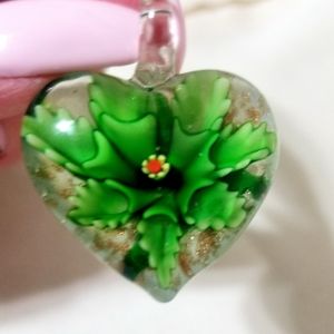 3D green flower heart shaped pendant